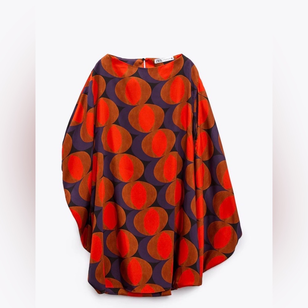 Zara Orange and Brown Patterned High-Low Dress